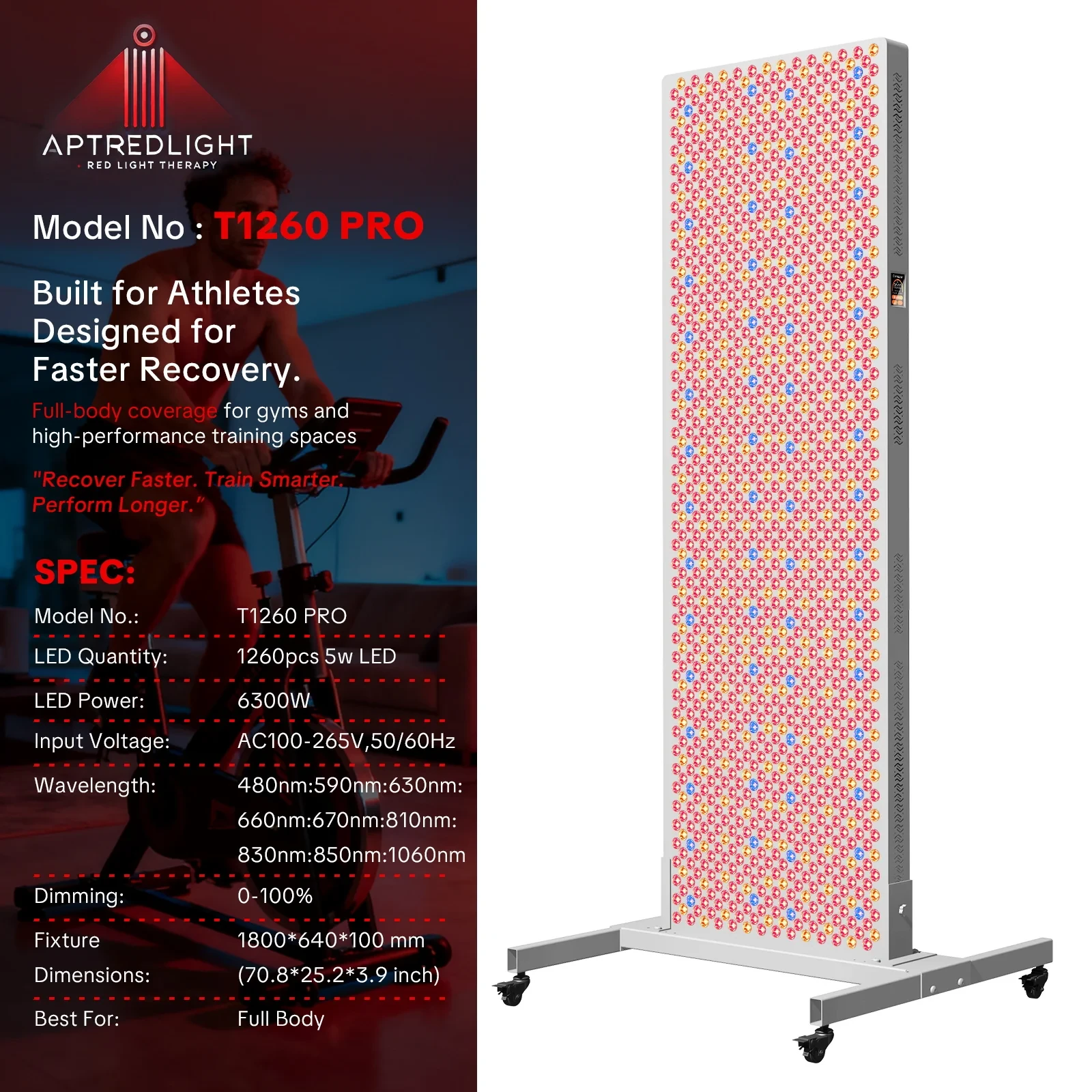 T1260 Pro 9-Wavelength Red Light Therapy Panel