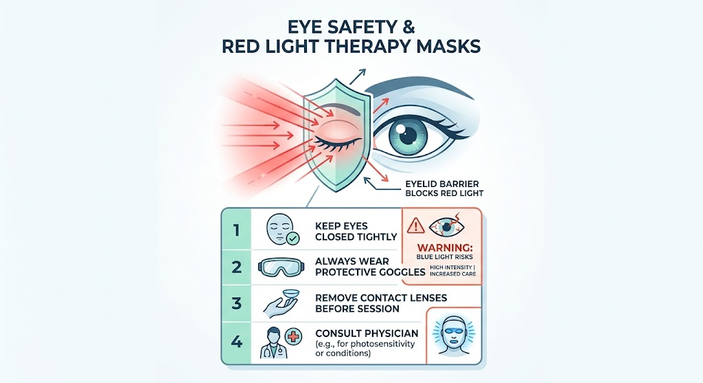 Eye Safety Best Practices for LED Masks Eye safety infographic for red light therapy mask use