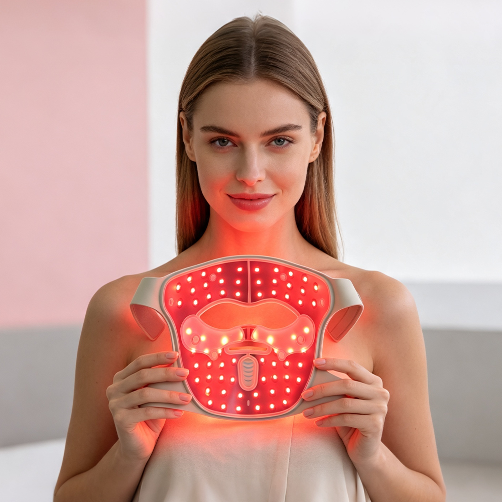 Three types of red light therapy masks — full-face, targeted, and multi-wavelength